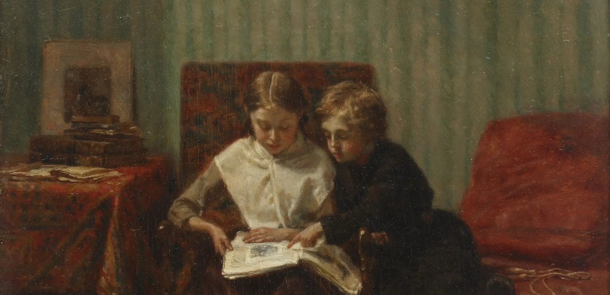 Théophile Emmanuel Duverger, Twee lezende kinderen (1855).