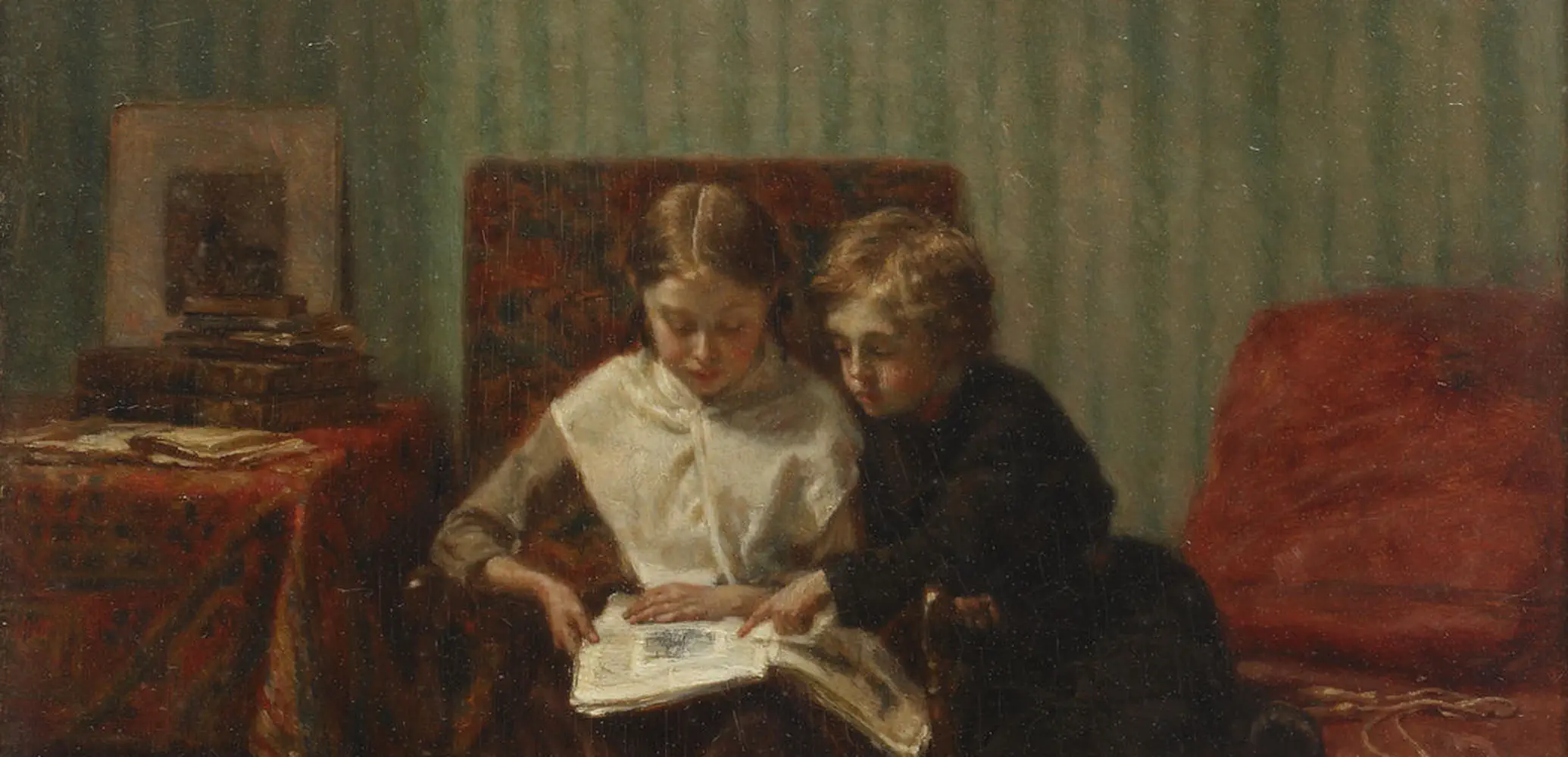 Théophile Emmanuel Duverger, Twee lezende kinderen (1855).