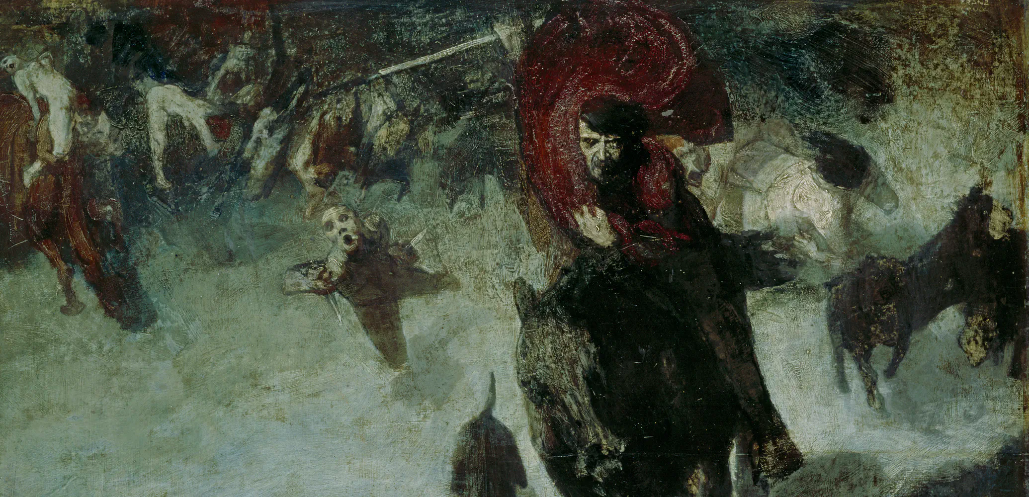 Die Wilde Jagd van Franz von Stuck, circa 1889 (Hitlers geboortejaar). Naar verluidt heeft Hitler zijn uiterlijk gemodelleerd naar de figuur die op dit schilderij Wodan voorstelt.