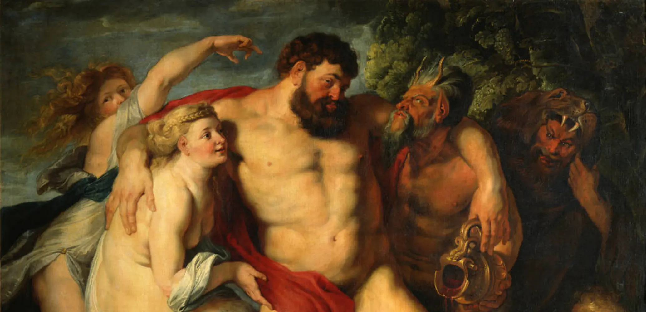 Peter Paul Rubens, De dronken Hercules door een sater en een nimf ondersteund
